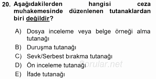 Hukuk Dili Ve Adli Yazışmalar 2015 - 2016 Ara Sınavı 20.Soru