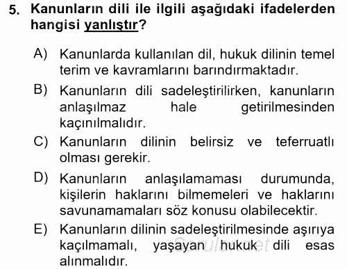 Hukuk Dili Ve Adli Yazışmalar 2015 - 2016 Ara Sınavı 5.Soru