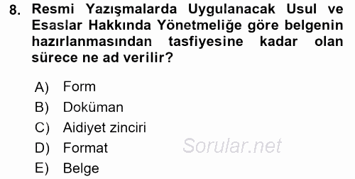 Hukuk Dili Ve Adli Yazışmalar 2015 - 2016 Ara Sınavı 8.Soru