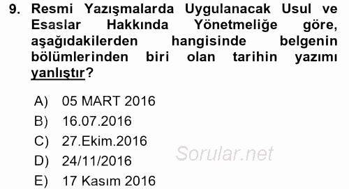 Hukuk Dili Ve Adli Yazışmalar 2015 - 2016 Ara Sınavı 9.Soru