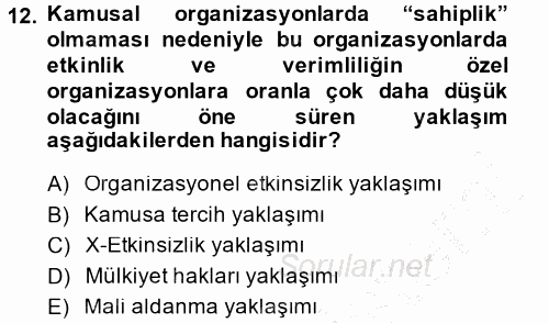 Kamu Ekonomisi 1 2013 - 2014 Dönem Sonu Sınavı 12.Soru