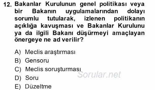 Kamu Mali Yönetimi 2013 - 2014 Ara Sınavı 12.Soru