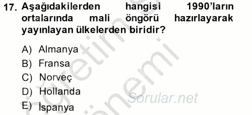 Kamu Mali Yönetimi 2013 - 2014 Ara Sınavı 17.Soru