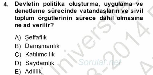 Kamu Mali Yönetimi 2013 - 2014 Ara Sınavı 4.Soru