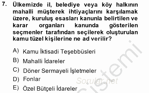 Kamu Mali Yönetimi 2013 - 2014 Ara Sınavı 7.Soru