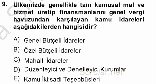 Kamu Mali Yönetimi 2013 - 2014 Ara Sınavı 9.Soru