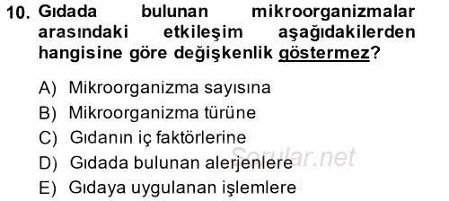 Gıda Güvenliğinin Temel Prensipleri 2014 - 2015 Ara Sınavı 10.Soru