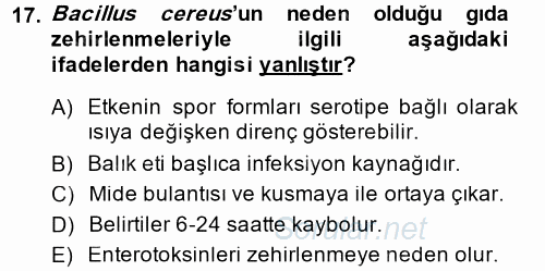 Gıda Güvenliğinin Temel Prensipleri 2014 - 2015 Ara Sınavı 17.Soru