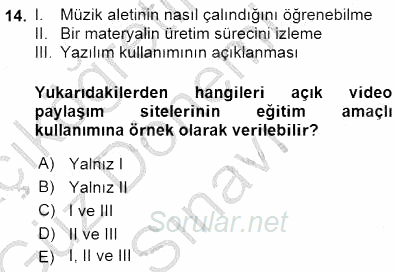 İng. Öğretmenliğinde Öğretim Teknolojileri Ve Materyal Tasarımı 1 2015 - 2016 Dönem Sonu Sınavı 14.Soru