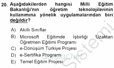 İng. Öğretmenliğinde Öğretim Teknolojileri Ve Materyal Tasarımı 1 2015 - 2016 Dönem Sonu Sınavı 20.Soru