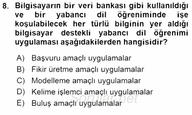 İng. Öğretmenliğinde Öğretim Teknolojileri Ve Materyal Tasarımı 1 2015 - 2016 Dönem Sonu Sınavı 8.Soru