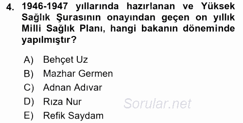 Sağlık Kurumları Yönetimi 1 2016 - 2017 Dönem Sonu Sınavı 4.Soru