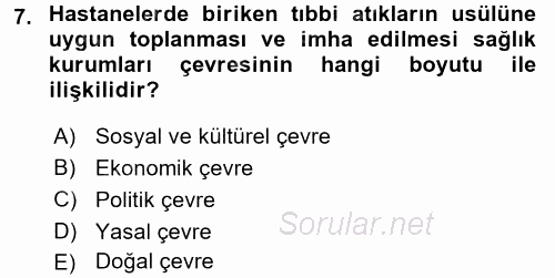 Sağlık Kurumları Yönetimi 1 2016 - 2017 Dönem Sonu Sınavı 7.Soru