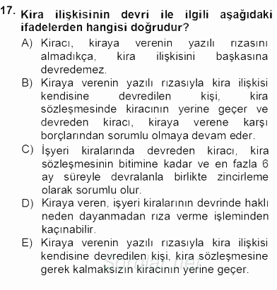 Belediye, İmar ve Gayrimenkul Mevzuatı 2012 - 2013 Ara Sınavı 17.Soru