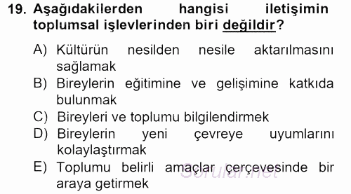 Uluslararası İletişim 2012 - 2013 Ara Sınavı 19.Soru