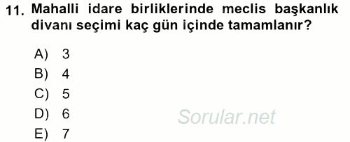 Yerel Yönetimler 2017 - 2018 Ara Sınavı 11.Soru