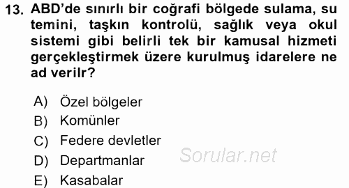 Yerel Yönetimler 2017 - 2018 Ara Sınavı 13.Soru