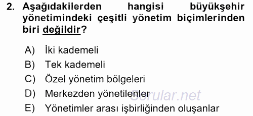 Yerel Yönetimler 2017 - 2018 Ara Sınavı 2.Soru