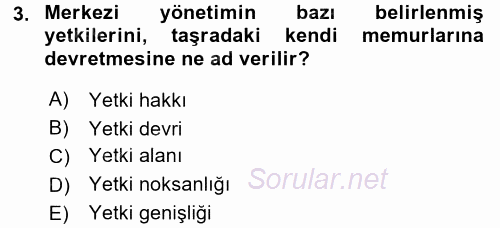 Yerel Yönetimler 2017 - 2018 Ara Sınavı 3.Soru