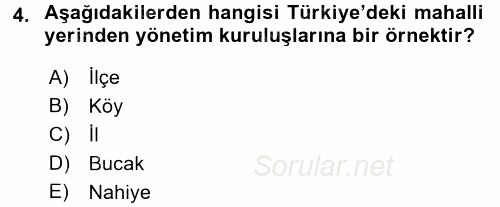 Yerel Yönetimler 2017 - 2018 Ara Sınavı 4.Soru