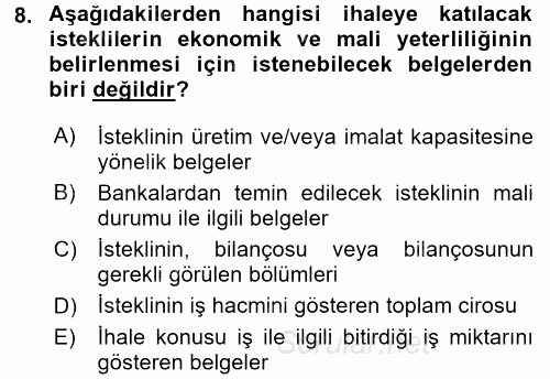 Yerel Yönetimler 2017 - 2018 Ara Sınavı 8.Soru