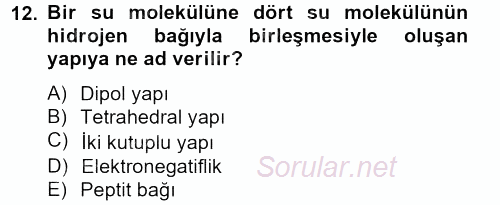 Temel Veteriner Biyokimya 2012 - 2013 Dönem Sonu Sınavı 12.Soru