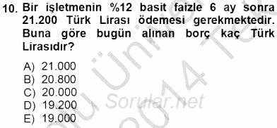 Finansal Ekonomi 2013 - 2014 Tek Ders Sınavı 10.Soru