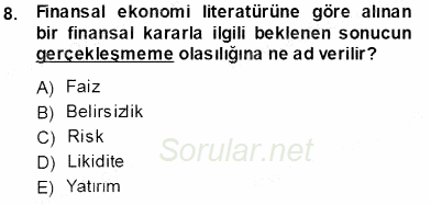 Finansal Ekonomi 2013 - 2014 Tek Ders Sınavı 8.Soru