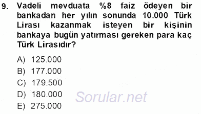 Finansal Ekonomi 2013 - 2014 Tek Ders Sınavı 9.Soru