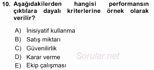 İnsan Kaynakları Yönetimi 2017 - 2018 Dönem Sonu Sınavı 10.Soru