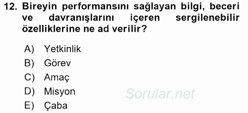 İnsan Kaynakları Yönetimi 2017 - 2018 Dönem Sonu Sınavı 12.Soru