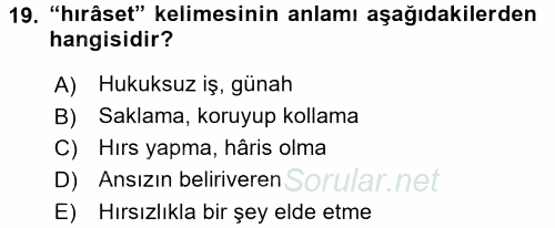 Osmanlı Türkçesi Metinleri 1 2017 - 2018 Ara Sınavı 19.Soru