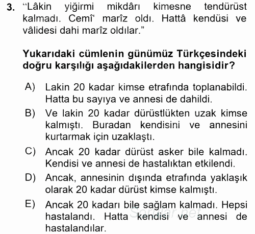 Osmanlı Türkçesi Metinleri 1 2017 - 2018 Ara Sınavı 3.Soru