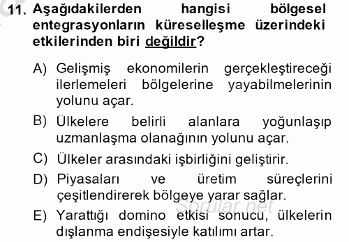 Uluslararası Ekonomi Politik 2013 - 2014 Dönem Sonu Sınavı 11.Soru