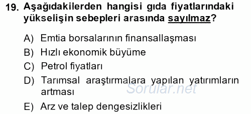 Uluslararası Ekonomi Politik 2013 - 2014 Dönem Sonu Sınavı 19.Soru