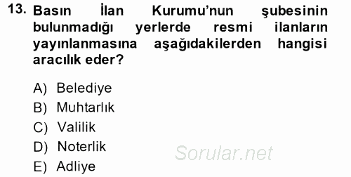 Hukuk Dili Ve Adli Yazışmalar 2014 - 2015 Dönem Sonu Sınavı 13.Soru