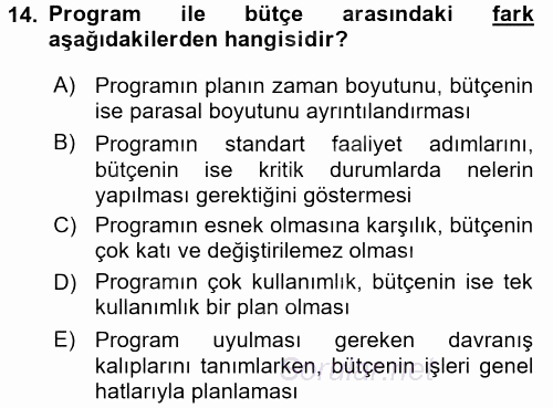 Performans Yönetimi 2017 - 2018 Ara Sınavı 14.Soru