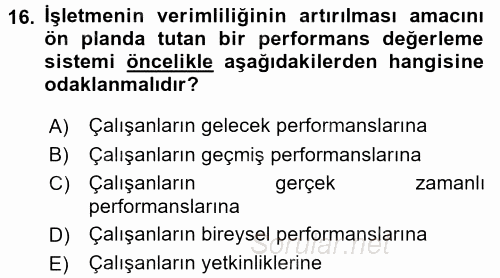 Performans Yönetimi 2017 - 2018 Ara Sınavı 16.Soru