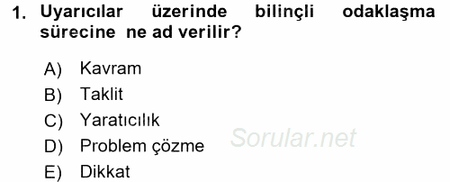 Çocuk Gelişimi 2017 - 2018 3 Ders Sınavı 1.Soru