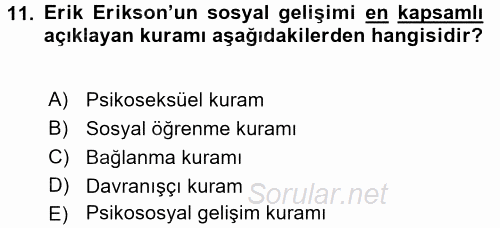 Çocuk Gelişimi 2017 - 2018 3 Ders Sınavı 11.Soru