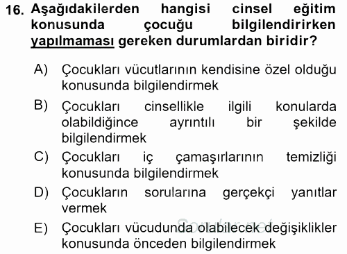 Çocuk Gelişimi 2017 - 2018 3 Ders Sınavı 16.Soru