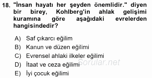 Çocuk Gelişimi 2017 - 2018 3 Ders Sınavı 18.Soru