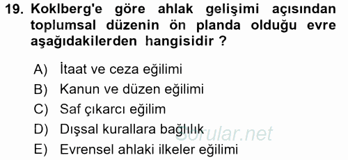 Çocuk Gelişimi 2017 - 2018 3 Ders Sınavı 19.Soru
