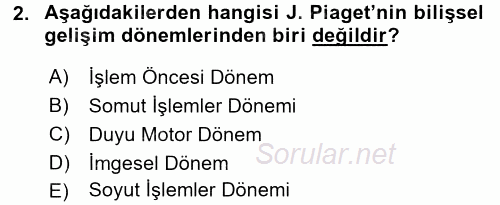 Çocuk Gelişimi 2017 - 2018 3 Ders Sınavı 2.Soru