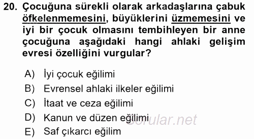 Çocuk Gelişimi 2017 - 2018 3 Ders Sınavı 20.Soru