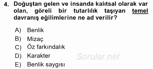 Çocuk Gelişimi 2017 - 2018 3 Ders Sınavı 4.Soru