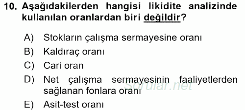 Mali Analiz 2017 - 2018 3 Ders Sınavı 10.Soru