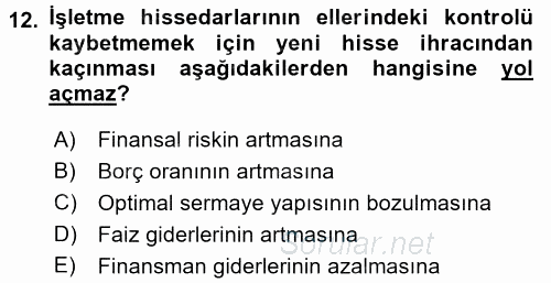 Mali Analiz 2017 - 2018 3 Ders Sınavı 12.Soru
