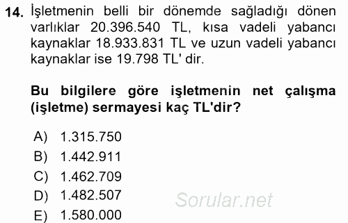 Mali Analiz 2017 - 2018 3 Ders Sınavı 14.Soru