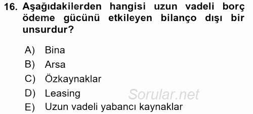 Mali Analiz 2017 - 2018 3 Ders Sınavı 16.Soru